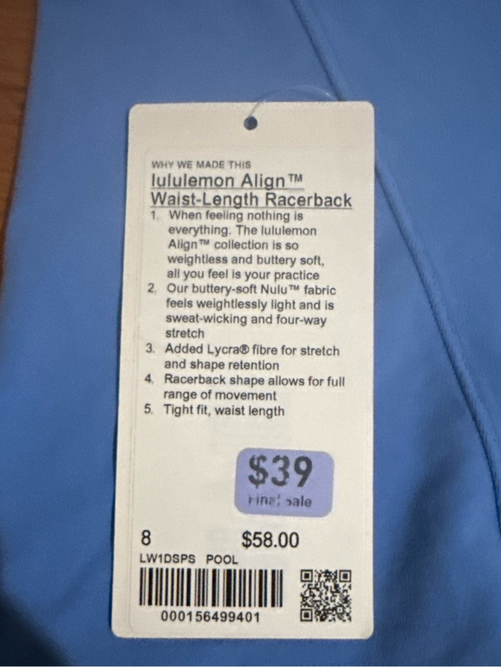 Blue lululemon tank top